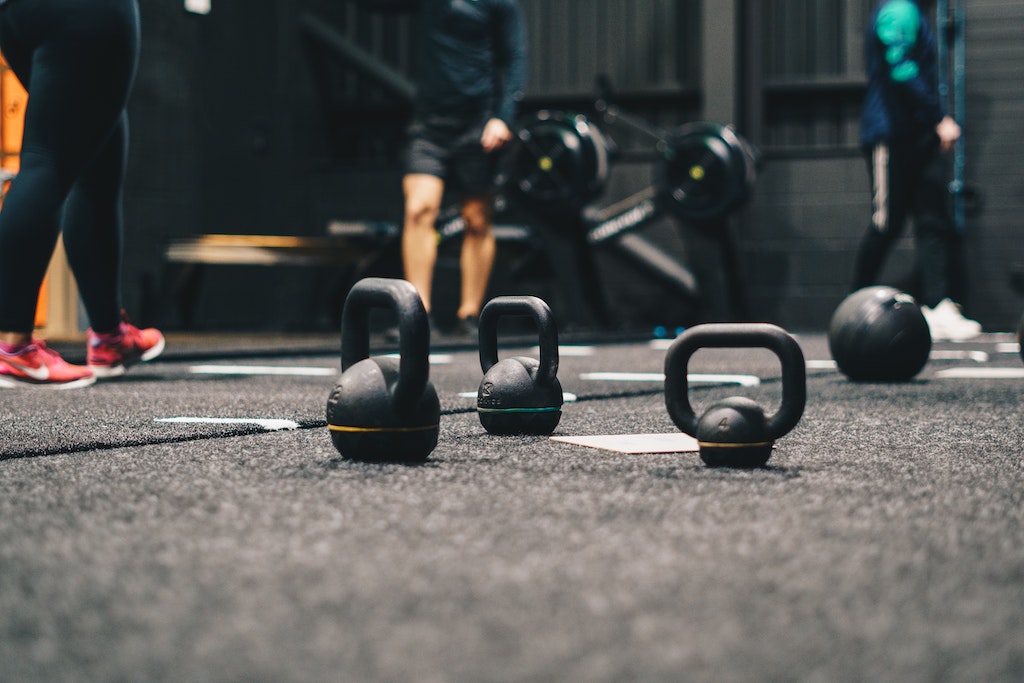 kettlebells on gym floor